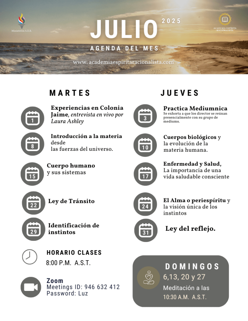 A continuación el calendario de clases para julio 2025.